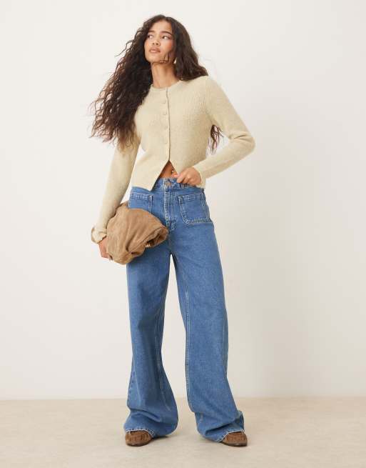 ASOS DESIGN crew neck micro cardigan in pistachio