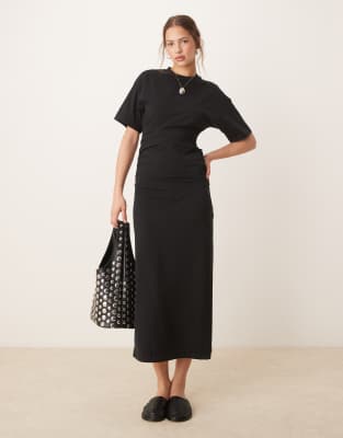 ASOS DESIGN crew neck midaxi t-shirt dress with ruched sides in black