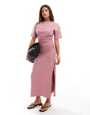 ASOS DESIGN crew neck midi t shirt dress with ruched side