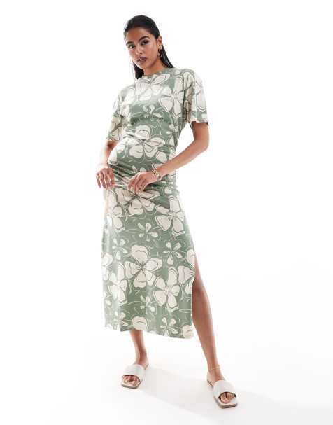ASOS DESIGN crew neck midi T-shirt dress with ruched side in floral print - view 1