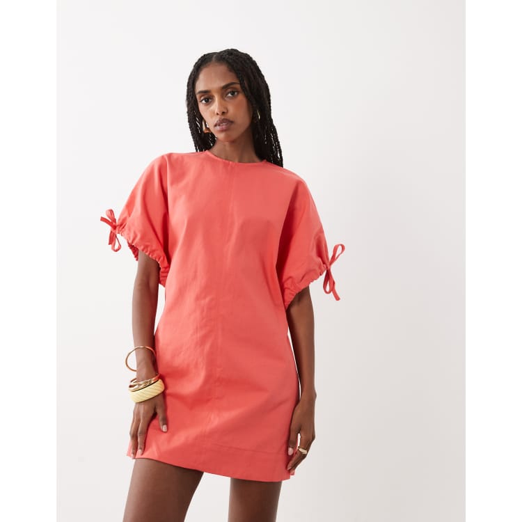coral short sleeve dress Cute Coral Pink Dress - Wrap Dress - Short Sleeve Dress