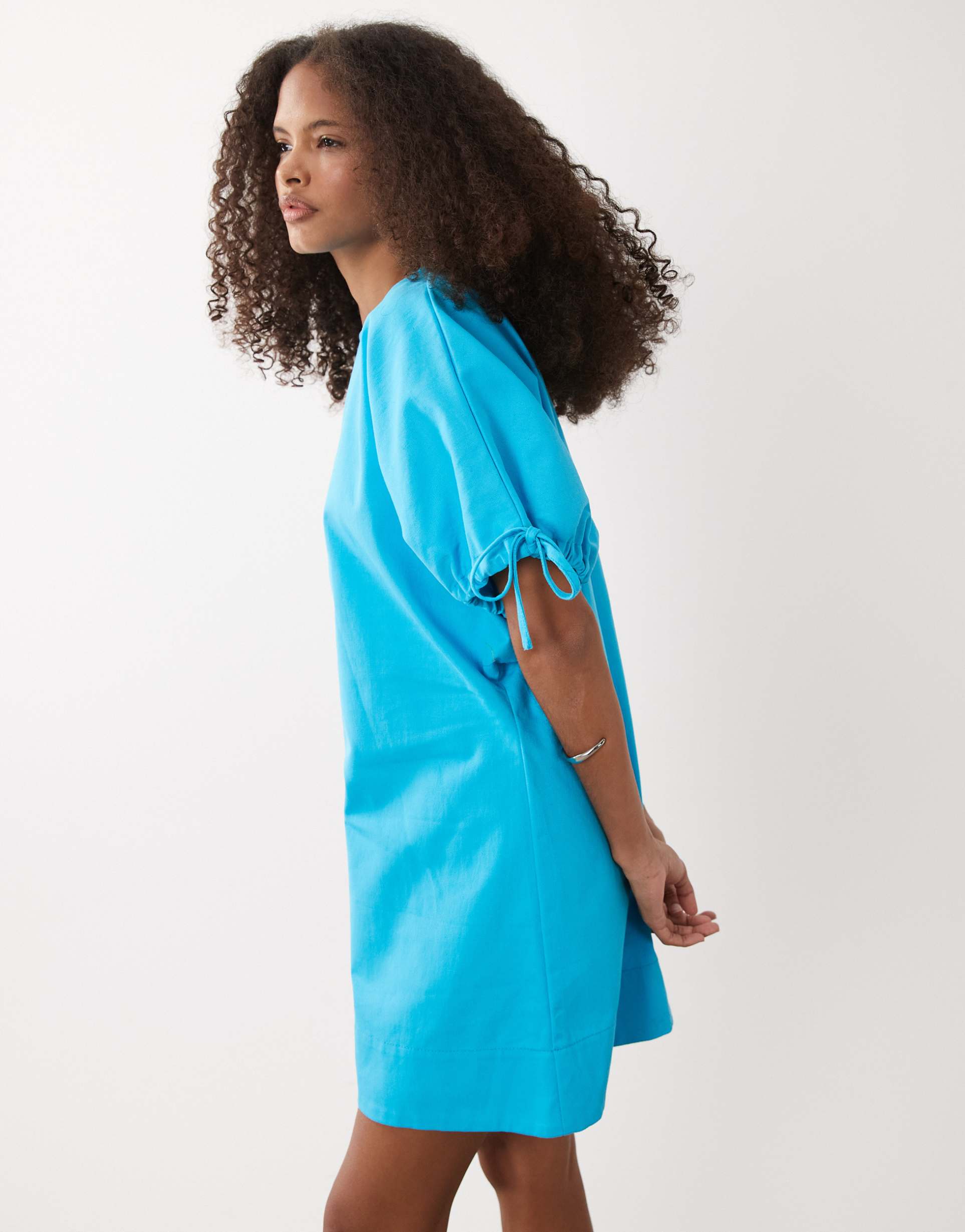 asos design crew neck mini dress with tie sleeve detailing in turquoise