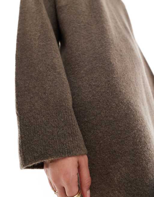 ASOS DESIGN crew neck mini dress with wide cuff in mocha, 3 of 4