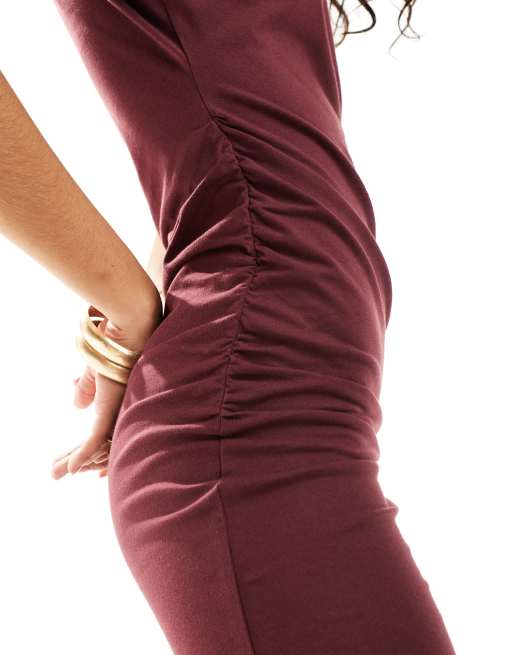 burgundy t shirt dress ASOS DESIGN crew neck mini T-shirt with ruched sides in Edit:Best Dressed Danijela Pearl Back Slip Color:Light Burgundy You could also throw