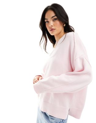 Asos Design Crew Neck Oversized Sweater In Pink