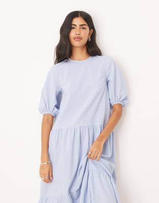 asos blue gingham dress Elderflower Front Pocket Maxi Dress Gingham Baby Blue main image 1
