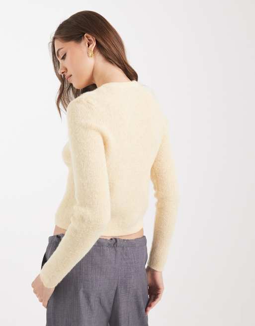 ASOS DESIGN crew neck relaxed fitted cardigan in buttermilk