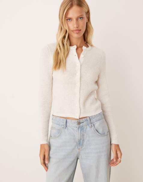 ASOS DESIGN crew neck relaxed fitted cardigan in cream - view 1