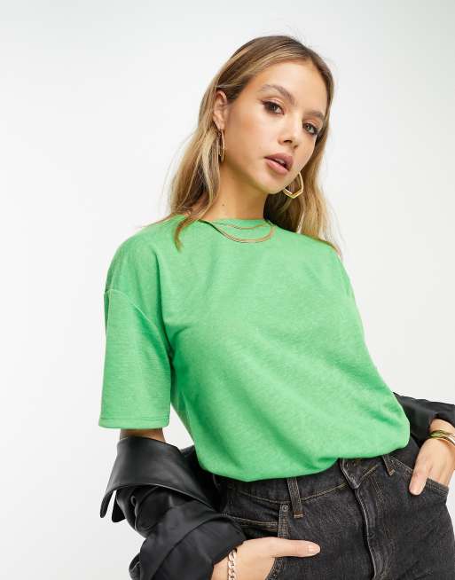 ASOS DESIGN crew neck relaxed t-shirt in texture in bright green | ASOS