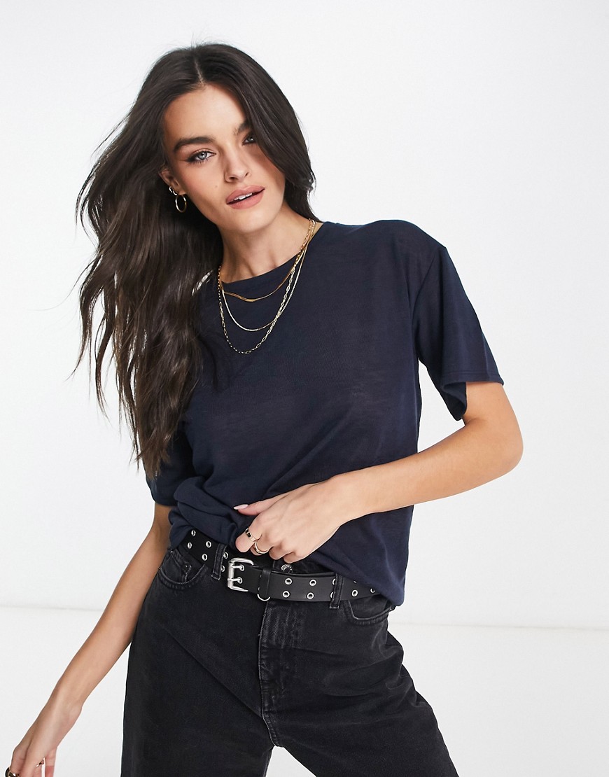 ASOS DESIGN crew neck relaxed t-shirt in texture in navy