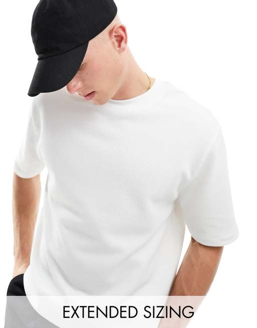 ASOS DESIGN crew neck relaxed  textured t-shirt in off white 