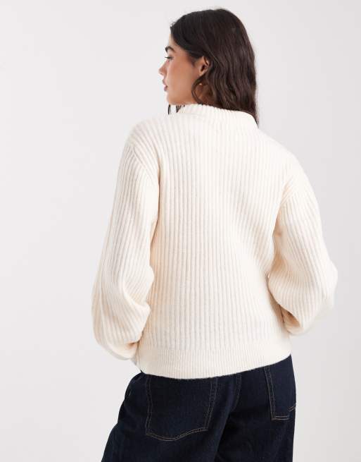 ASOS DESIGN crew neck rib detail jumper in cream, 4 of 4