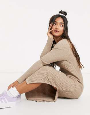 asos design crew neck ribbed midi dress