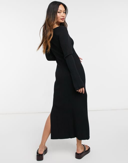 Asos black hot sale ribbed dress