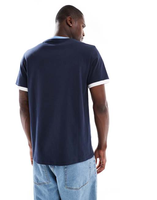 ASOS DESIGN crew neck ringer T-shirt in navy | ASOS