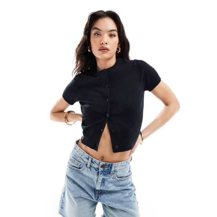 Womens Cardigan Short Sleeve Black Cardigan Women's Black Crop