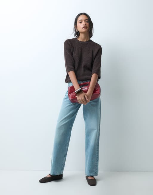 ASOS DESIGN crew neck slouchy drop sleeve t-shirt in chocolate, 2 of 5