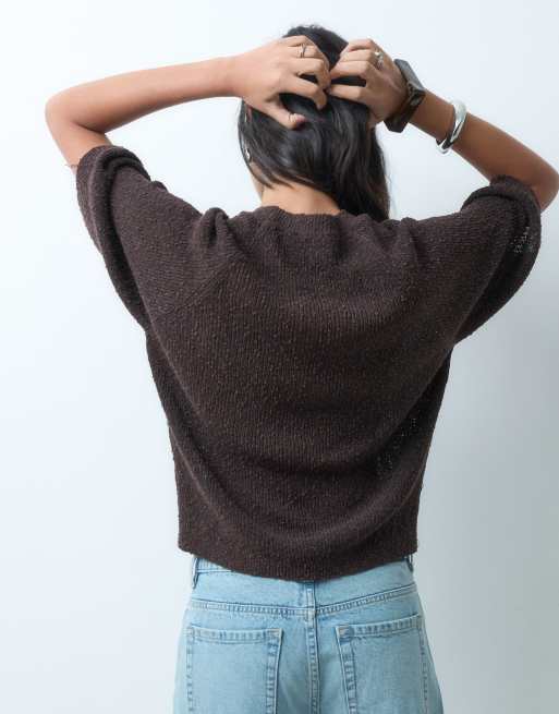 ASOS DESIGN crew neck slouchy drop sleeve t-shirt in chocolate, 5 of 5