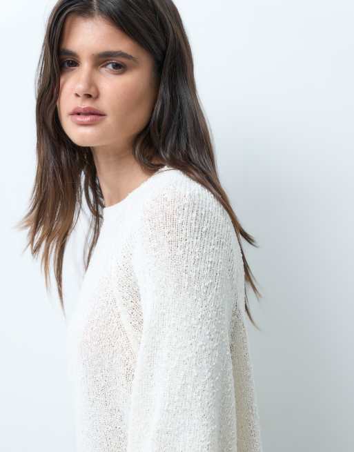 ASOS DESIGN crew neck slouchy drop sleeve t-shirt in cream, 2 of 4