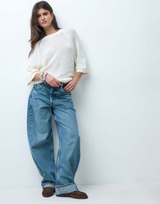 ASOS DESIGN crew neck slouchy drop sleeve t-shirt in cream, 4 of 4