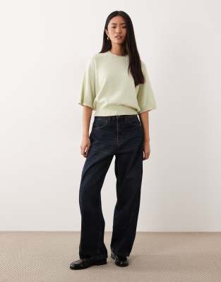 Asos Design Crew Neck Slouchy Drop Sleeve T-shirt In Green