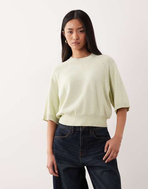 ASOS DESIGN crew neck slouchy drop sleeve t-shirt in green - view 1