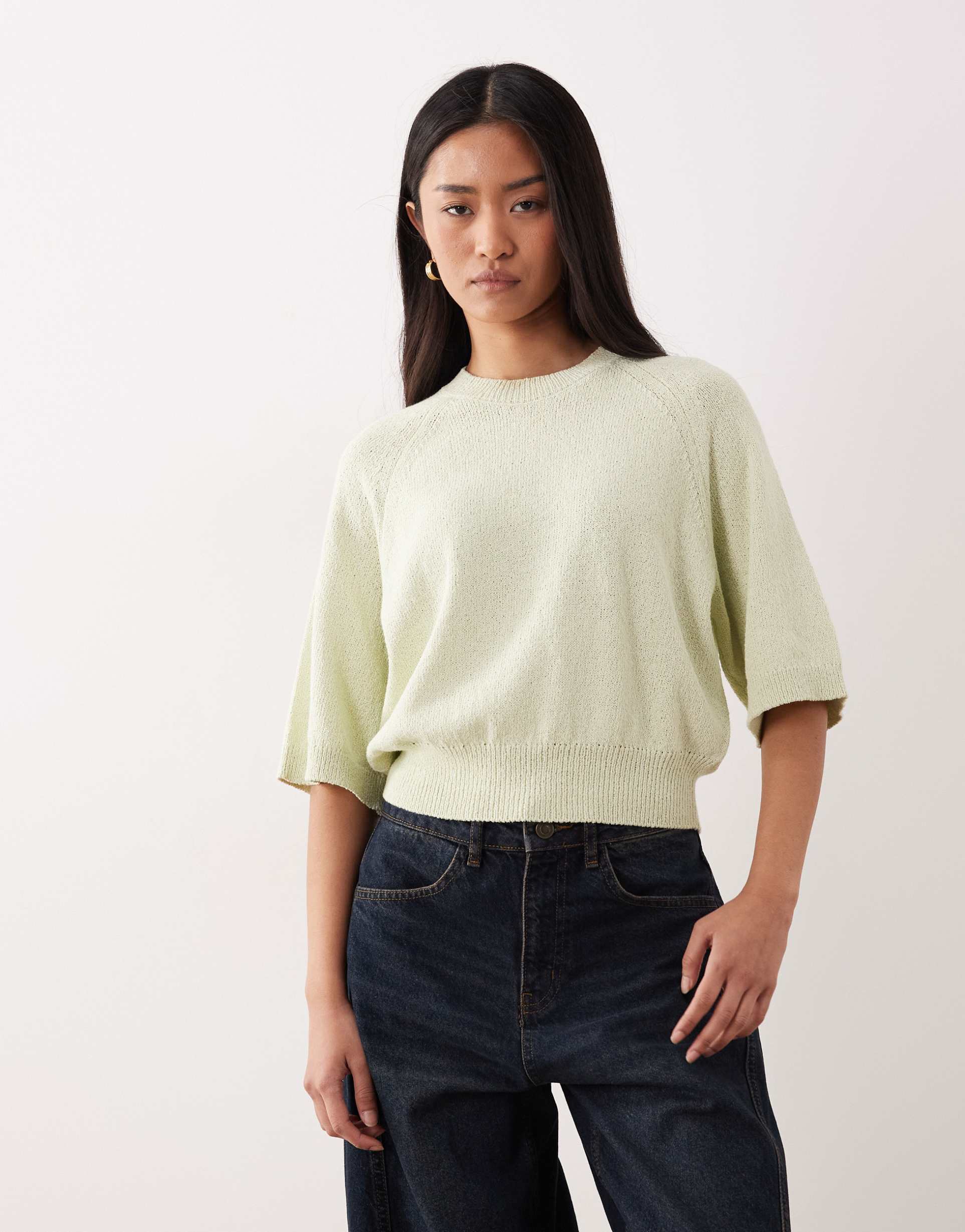 asos design crew neck slouchy drop sleeve t-shirt in green