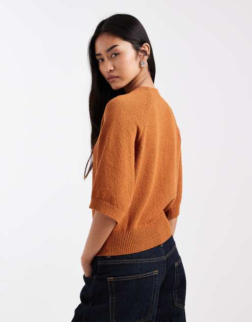 ASOS DESIGN crew neck slouchy drop sleeve t-shirt in toffee, 4 of 4