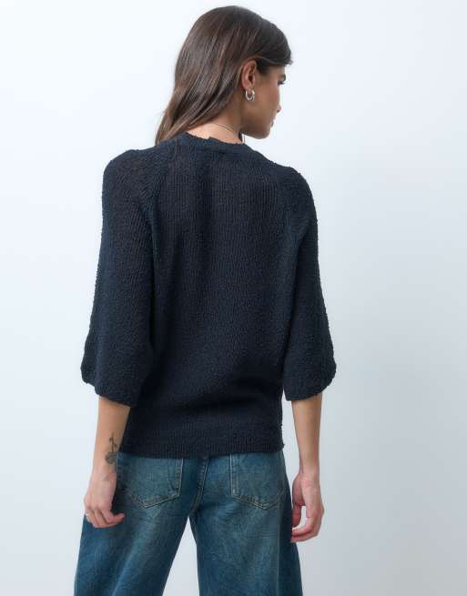 ASOS DESIGN crew neck slouchy dropped sleeves t-shirt in navy, 4 of 4