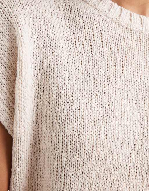 ASOS DESIGN crew neck slub sleeveless top in cream, 3 of 4