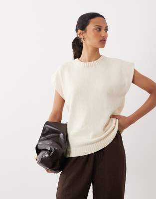 Asos Design Crew Neck Slub Sleeveless Top In White