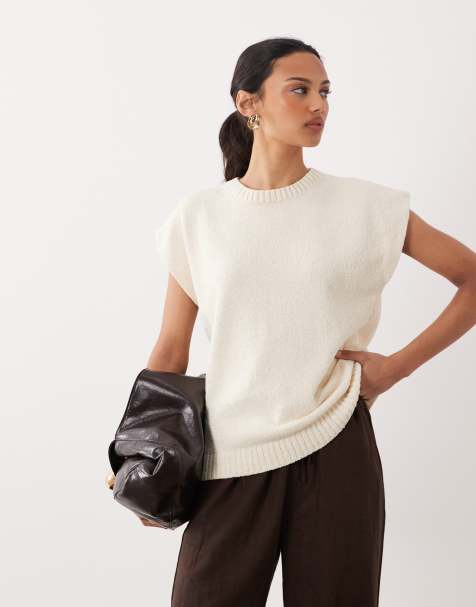 ASOS DESIGN crew neck slub sleeveless top in cream - view 1