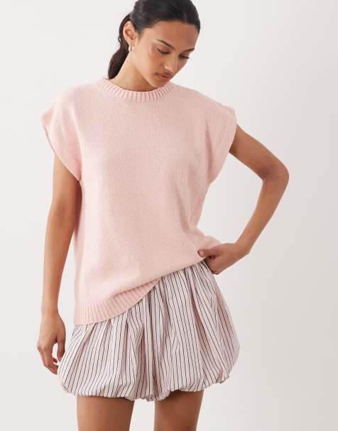 ASOS DESIGN crew neck slub sleeveless top in pink - view 1