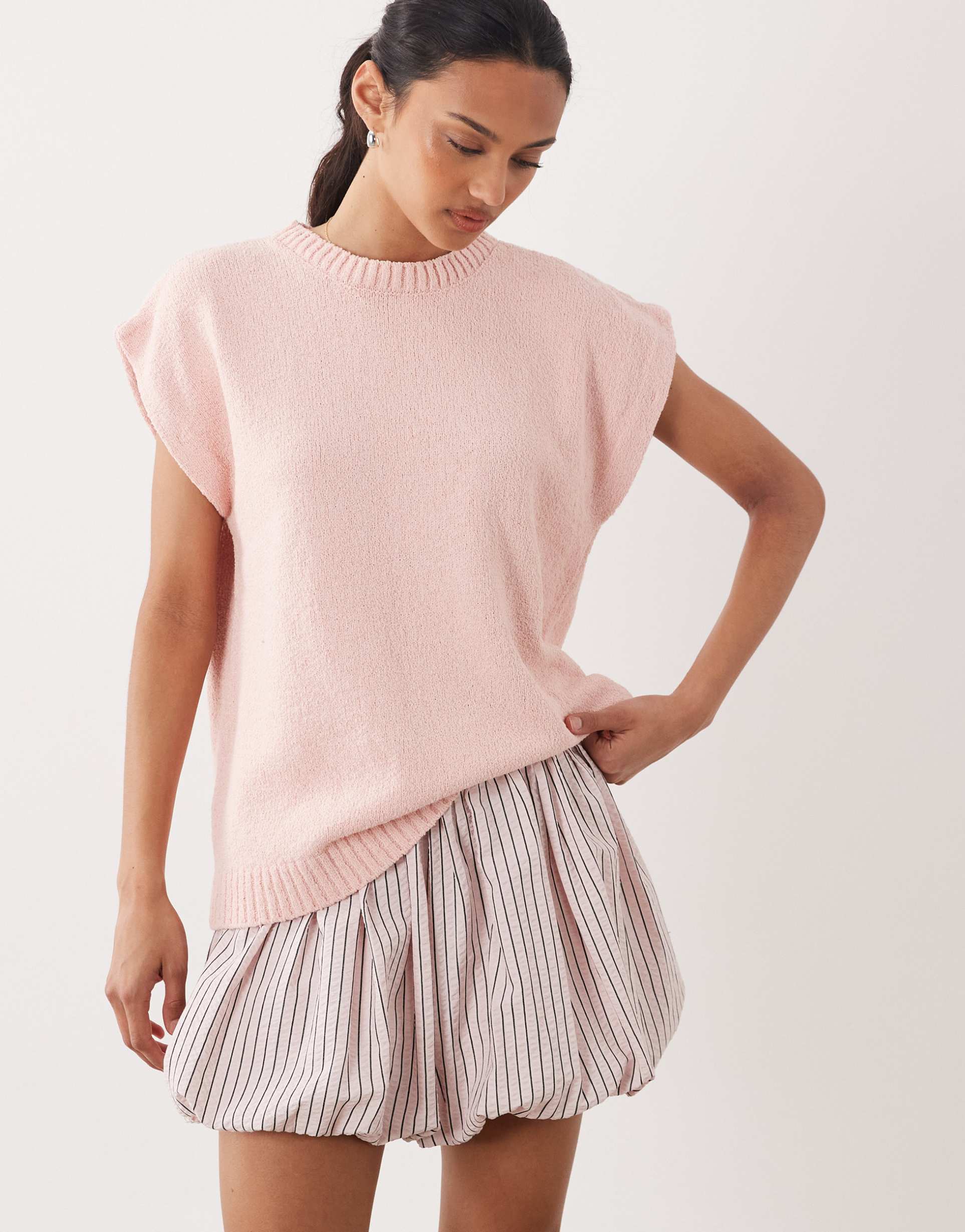 asos design crew neck slubby sleeveless top in pink