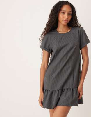 Asos Design Crew Neck Smock Mini Dress With Dropped Waist In Gray