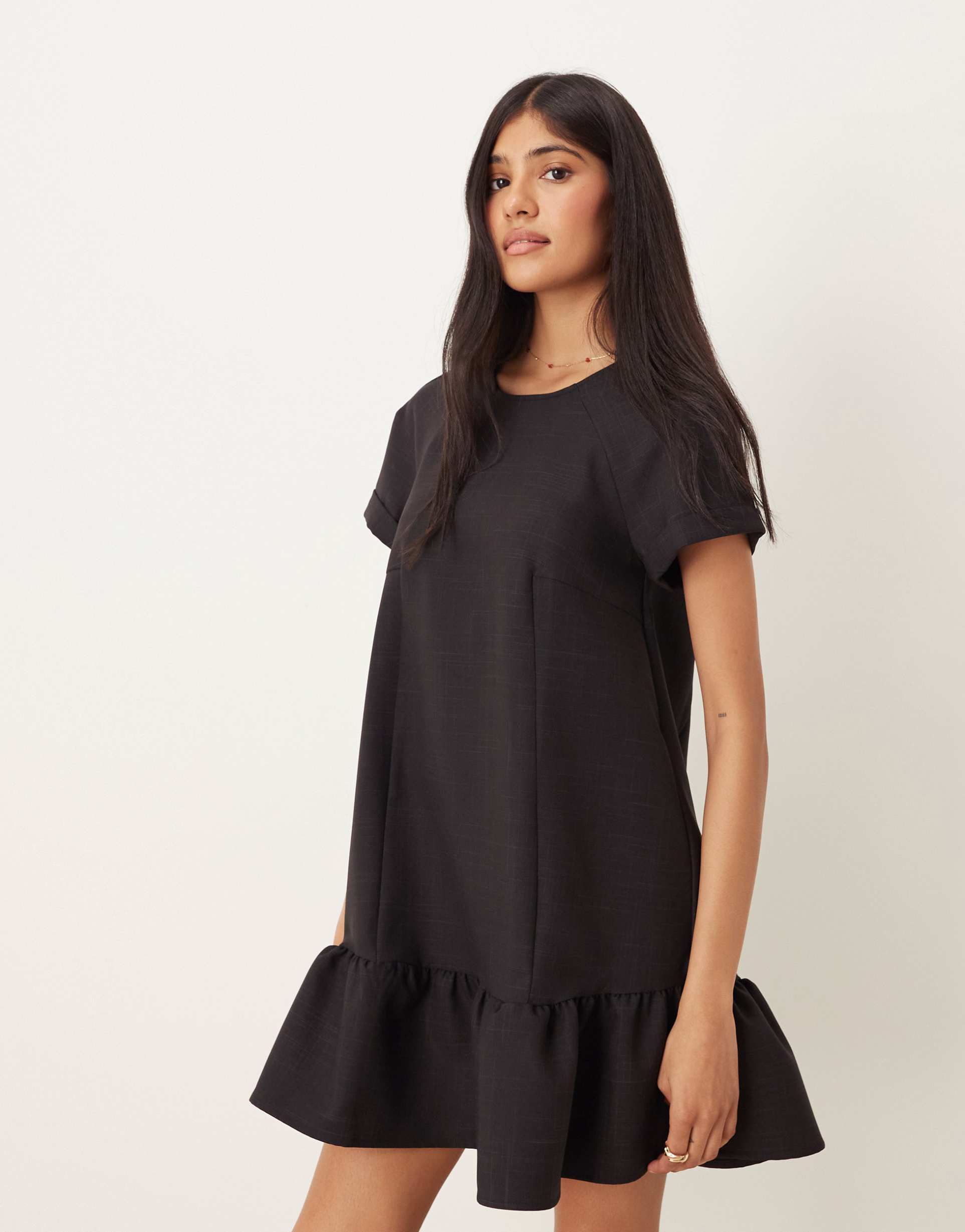 asos design crew neck smock mini dress with dropped waist in rich chocolate