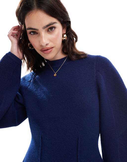 ASOS DESIGN crew neck structured sweater in navy