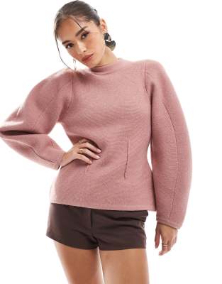 Asos Design Crew Neck Structured Sweater In Pink