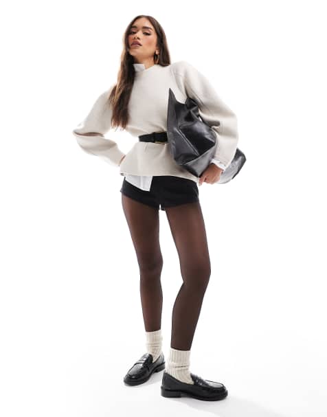 ASOS DESIGN crew neck structured sweater in stone - view 1