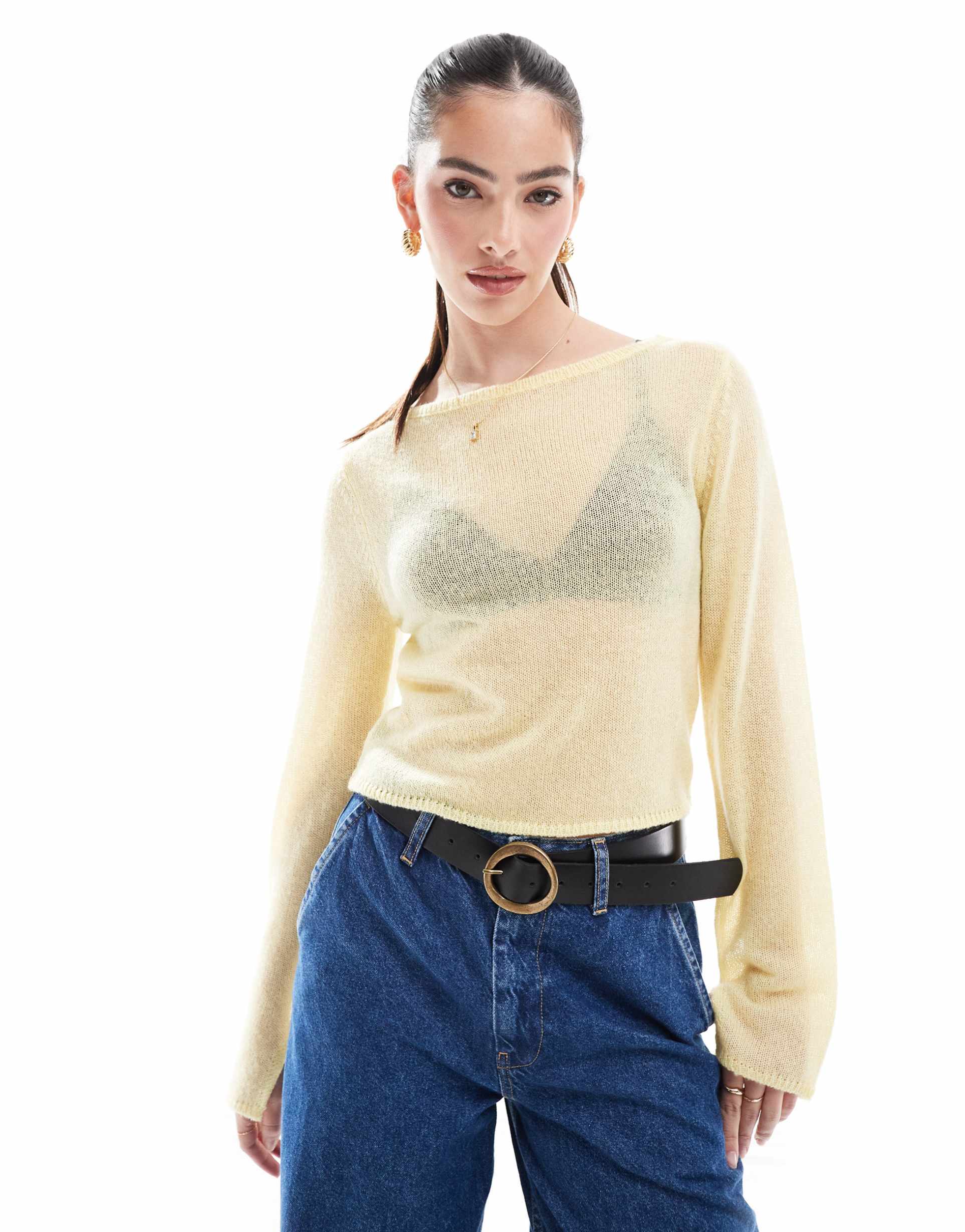 asos design crew neck sweater in loose knit in buttermilk