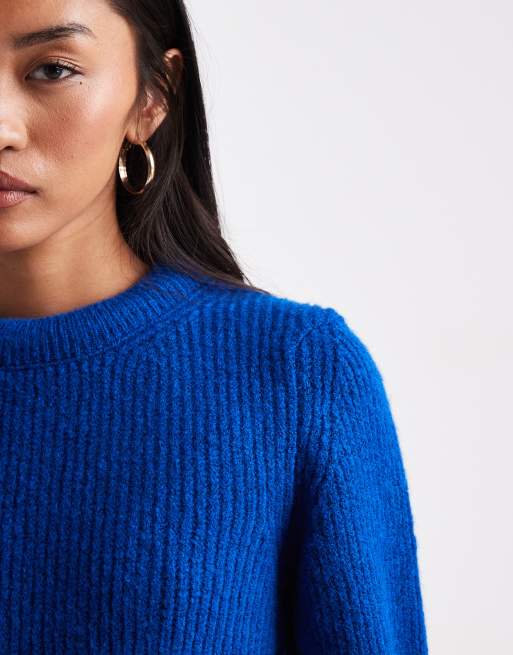 ASOS DESIGN crew neck sweater with bell sleeves in cobalt