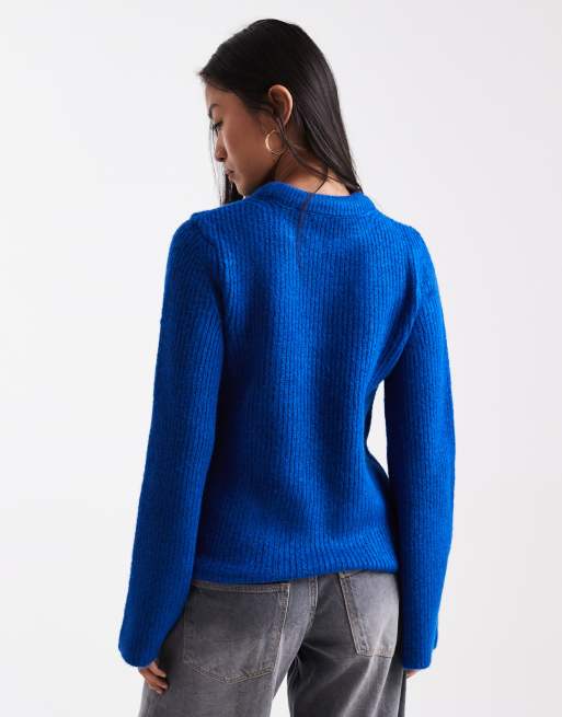 ASOS DESIGN crew neck sweater with bell sleeves in cobalt