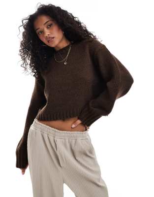 Asos Design Crew Neck Sweater With Chunky Trims In Chocolate-brown