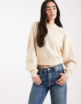 Asos Design Crew Neck Sweater With Raglan Detail In Yellow