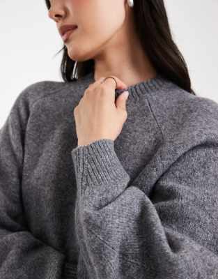 Asos Design Crew Neck Sweater With Raglan Detail In Gray