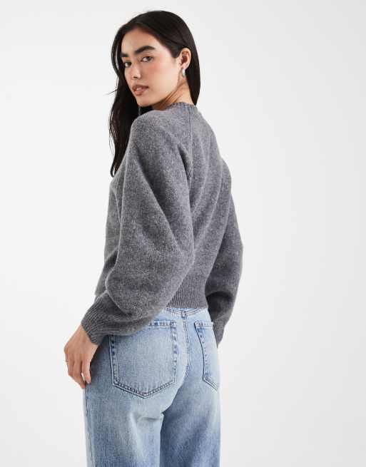 ASOS DESIGN crew neck sweater with raglan detail in charcoal