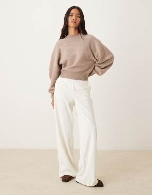 Asos Design Crew Neck Sweater With Raglan Detail In Brown