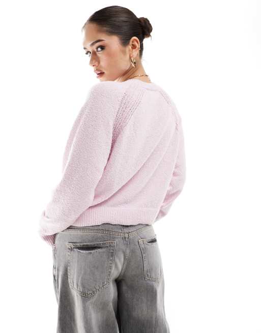 ASOS DESIGN crew neck sweater with rib fashioning in lilac