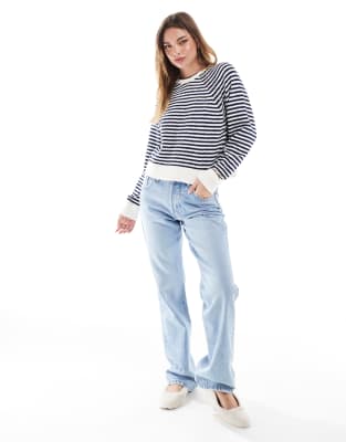 Asos Design Crew Neck Sweater With Rib Fashioning In Multi