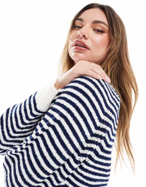 ASOS DESIGN crew neck sweater with rib fashioning in stripe